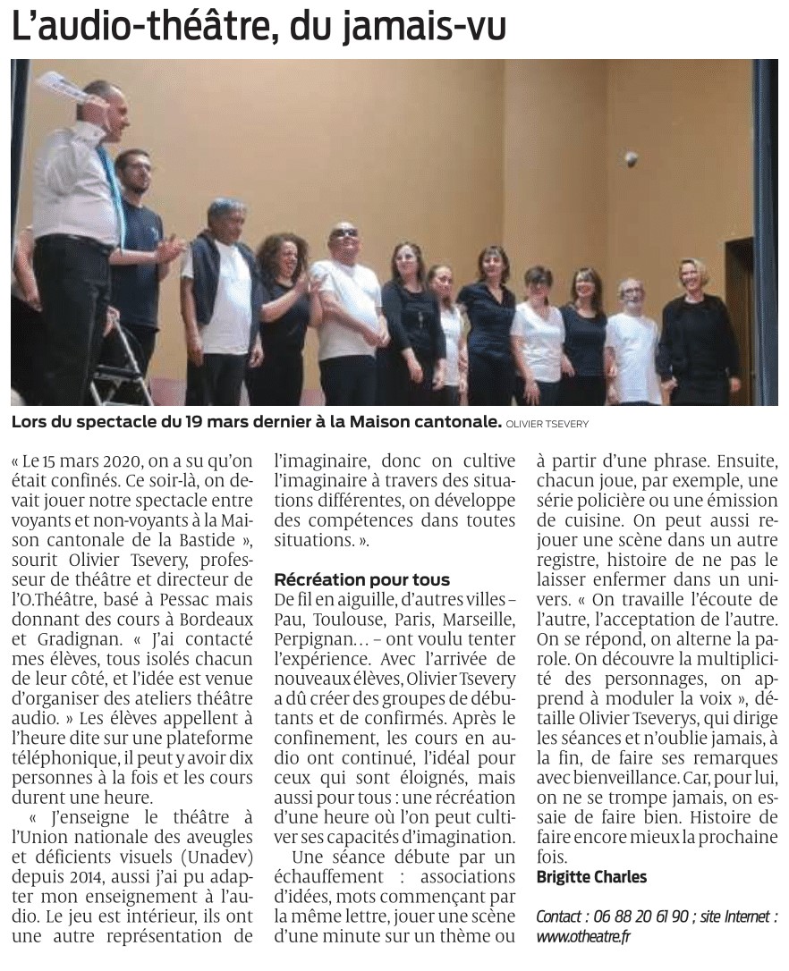 Sud Ouest - Audio Théâtre, du jamais-vu - mars 2022