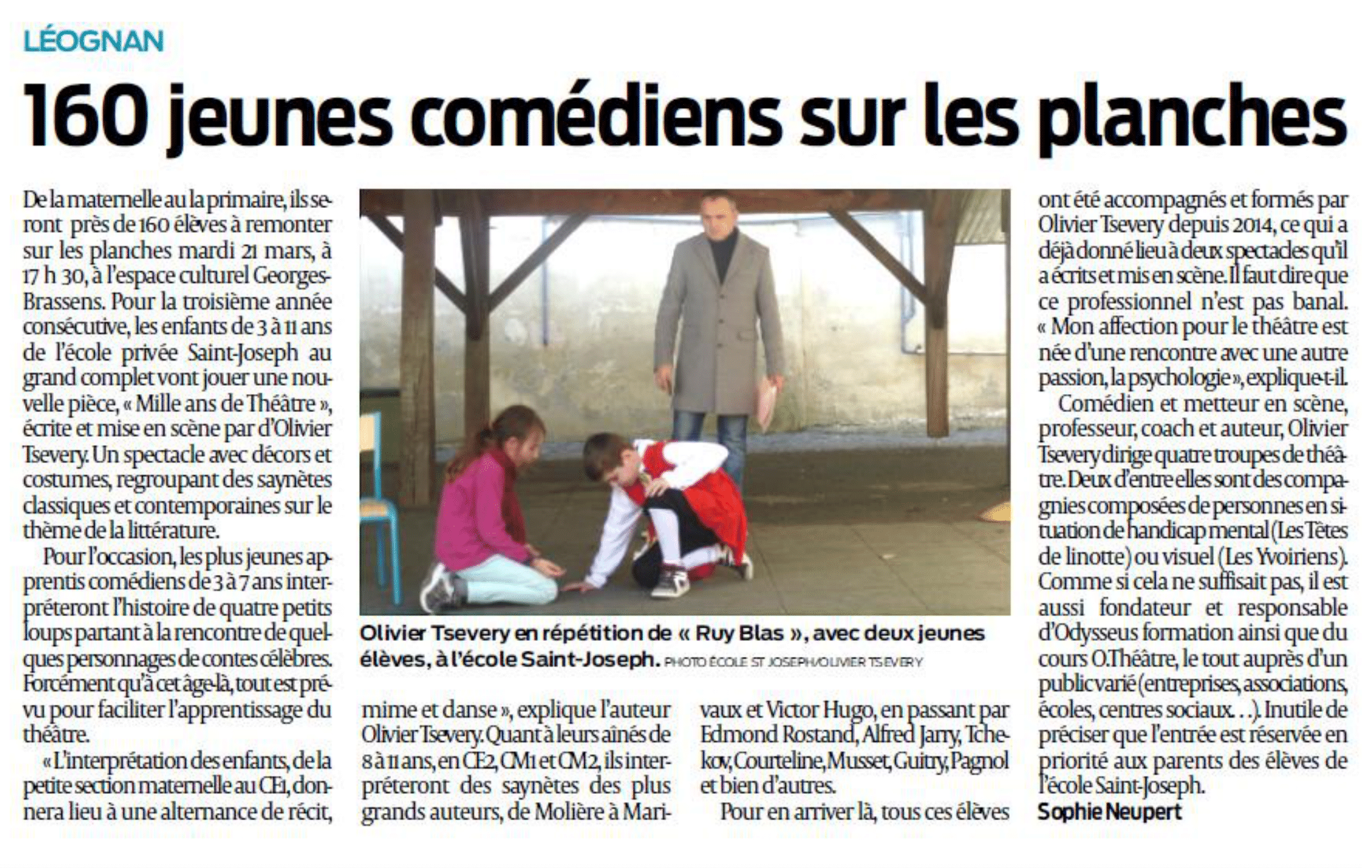 Sud Ouest - 160 jeunes comediens sur les planches - Mars 2017