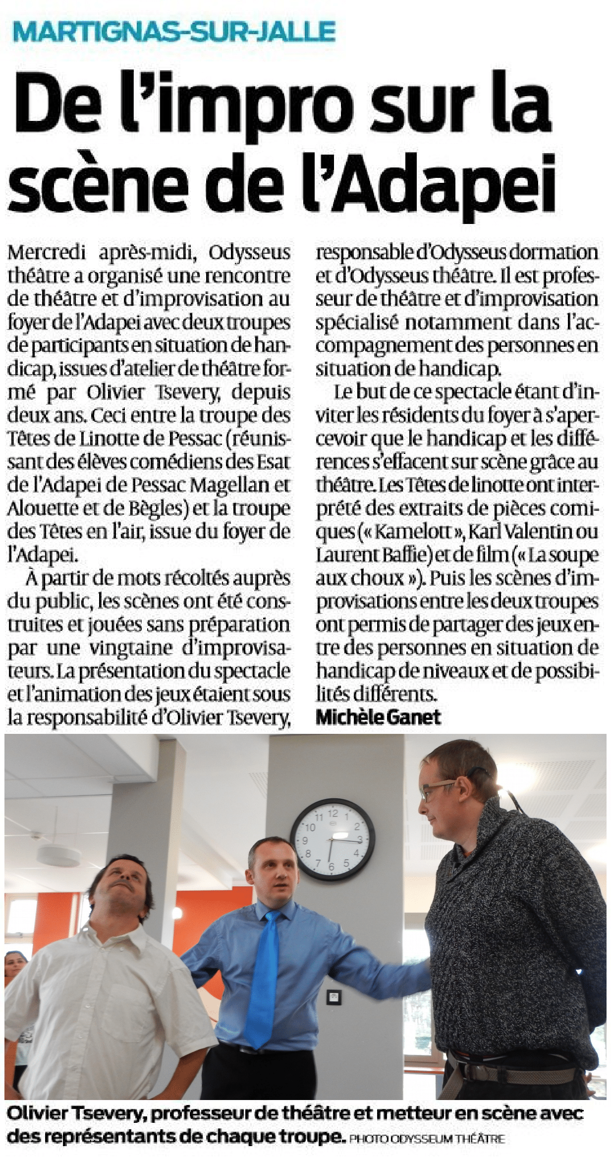 Sud Ouest - De l'impro sur la scène de l'adapei de la gironde - 1er juin 2016 