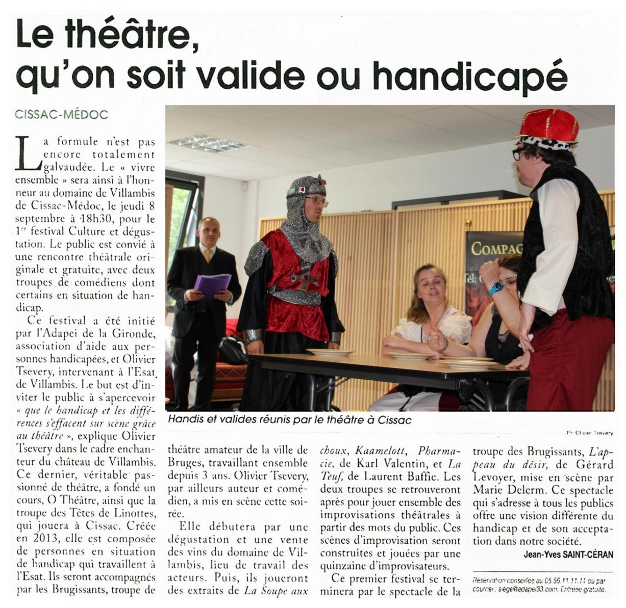 Le courrier de gironde - Le théâtre qu'on soit valide ou handicapé