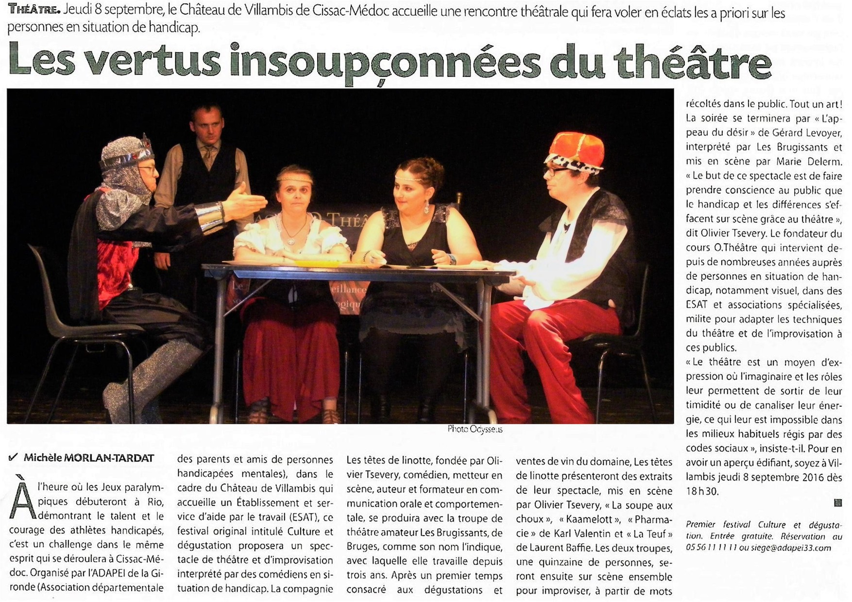 Le journal du Médoc - Les vertus insoupconnées du théâtre - Août 2017